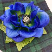 Fabric Flower Brooch, Anemone Style, Royal Blue and Green with Rhinestone Center, Best Friend Birthday Gifts