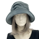 Cloche Hat Women in Dusky Blue Velvet, Satin Lined Church Hat, Chemo Headwear, Handmade in USA