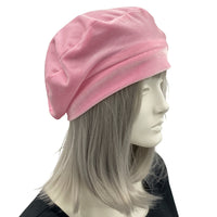 Cute Pink velvet beret for women satin lined hat side view