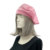 Cute Pink velvet beret for women satin lined hat  side view Boston Millinery