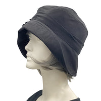 1930s Hat, Cloche Hat Black with Hydrangea Brooch, Vintage Style, Linen Hat in Black or Choose Your Color, Handmade USA