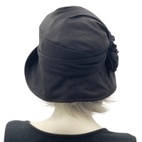 1930s Hat, Cloche Hat Black with Hydrangea Brooch, Vintage Style, Linen Hat in Black or Choose Your Color, Handmade USA