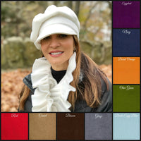 Baker Boy Cap in fleece handmade Boston Millinery color options and lifestyle shot  