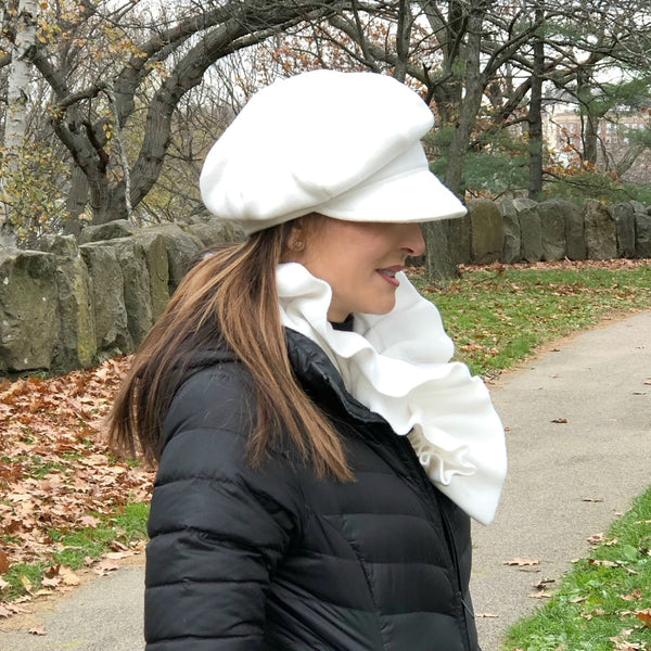 Baker Boy Cap in cream fleece handmade Boston Millinery 