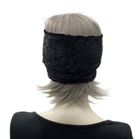 Wide Stretchy Headband in Black Textured Velvet Handmade by Boston Millinery  rear view