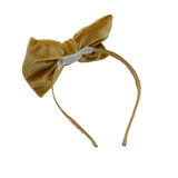 Gold Velvet Bow Headband, flat lay view