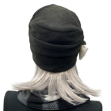 Winter Hats Women, Black and Winter White Fleece Beanie, Slouchy Hat, Made in USA
