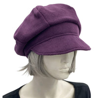 Cabbie Hat in Eggplant Fleece or Choose Your Color, Newsboy Women Hats, Handmade in USA
