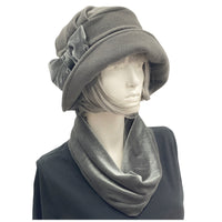 Fleece Cloche Hat with Velvet Bow and Velvet Neck Warmer, Winter Hat Women, Handmade Anniversary Gift for Wife