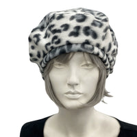 Beret Hat, Leopard Print Fleece or Black Beret Hat, Satin Lined Winter Hat, 50th Birthday Gift, Best Friend Gifts, Handmade in USA