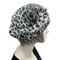 Beret Hat, Leopard Print Fleece or Black Beret Hat, Satin Lined Winter Hat, 50th Birthday Gift, Best Friend Gifts, Handmade in USA