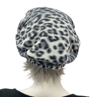 Beret Hat, Leopard Print Fleece or Black Beret Hat, Satin Lined Winter Hat, 50th Birthday Gift, Best Friend Gifts, Handmade in USA