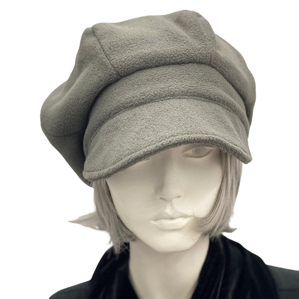 Baker Boy Hat, Newsboy Hat Women, handmade in soft warm fleece front view 