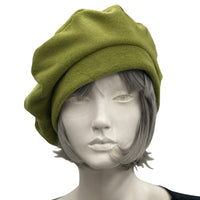 Cute Beret, Satin Lined Winter Hat, Chartreuse Fleece Hat, Berets For Women, Wife Birthday Gift, Handmade in USA