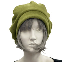 Cute Beret, Satin Lined Winter Hat, Chartreuse Fleece Hat, Berets For Women, Wife Birthday Gift, Handmade in USA