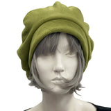 Cute Beret, Satin Lined Winter Hat, Chartreuse Fleece Hat, Berets For Women, Wife Birthday Gift, Handmade in USA