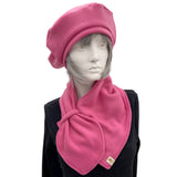 Rose Pink Fleece Beret Hats Women with Matching Scarf, Mothers Day Gift, Handmade USA