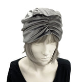 Modern turban in gray stretch velvet handmade in the USA Boston Millinery