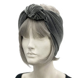 Velvet Turban Headband in gray front/side view