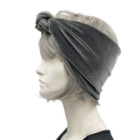 Velvet Turban Wide Stretchy Headband, Gray or Choose Your Color Handmade in the USA