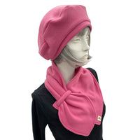 Rose Pink Fleece Beret Hats Women with Matching Scarf, Mothers Day Gift, Handmade USA