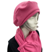 Rose Pink Fleece Beret Hats Women with Matching Scarf, Mothers Day Gift, Handmade USA