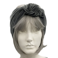 Velvet Turban Headband, Wide Stretchy Headband, Gray or Choose Your Color, Knotted Headband front view