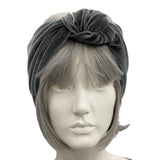 Velvet Turban Headband, Wide Stretchy Headband, Gray or Choose Your Color, Knotted Headband front view