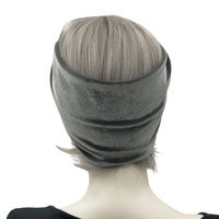 Velvet Turban Headband, Wide Stretchy Headband, Gray or Choose Your Color, Knotted Headband rear view Boston Millinery