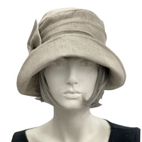 Cloche Hat, Summer Hats Women in Cream Linen with Bow Accessory, or Choose Your Color, 1920s Style Hat, Handmade in the USA