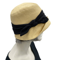Linen Cloche, Women Summer Hats, Golden Yellow with Black Band and Bow, or Choose Your Color, 1920s Vintage Style, Handmade in the USA