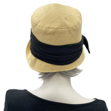 Linen Cloche, Women Summer Hats, Golden Yellow with Black Band and Bow, or Choose Your Color, 1920s Vintage Style, Handmade in the USA