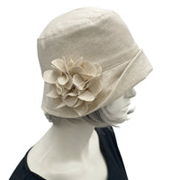 1920s Cloche Hat, Linen Cloche with Hydrangea Brooch, Women Summer Hats, Tea Party Hat, Unique Quality Hats Handmade in the USA