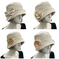 1920s Cloche Hat, Linen Cloche, Women Summer Hats, Vintage Style Hat in Beige Linen, or Choose Your Color, Handmade in the USA