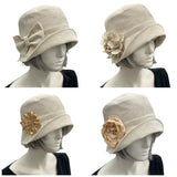 1920s Cloche Hat, Linen Cloche, Women Summer Hats, Vintage Style Hat in Beige Linen, or Choose Your Color, Handmade in the USA