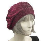 Textured Velvet Beret Hat in Wine with Satin Lining or unlined side view Boston Millinery 
