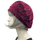 Textured Velvet Beret Hat in Wine with Satin Lining or unlined side view