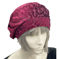 Textured Velvet Beret Hat in Wine with Satin Lining or unlined