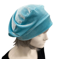 Cute Beret for Women, Pale Blue Velvet Hat, Satin Lined Slouchy Beret Hats Women, Handmade in The USA