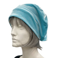 Cute Beret for Women, Pale Blue Velvet Hat, Satin Lined Slouchy Beret Hats Women, Handmade in The USA