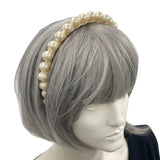 Pearl Headband for Women, Cream Pearl and Lace Wrapped Metal Headband, Hair Accessories Wedding Guest, Handmade in the USA