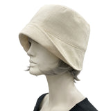 Linen Cloche, Summer Cloche Hats, Cream 1920s Hat with Ribbon Daisy Brooch, Jazz age Lawn Party and Tea Party Hat, Handmade in the USA