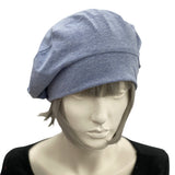 Slouchy Beret in Soft Light Denim Stretch Jersey, Summer Beret for Women, More Colors Available, Handmade in the USA top view