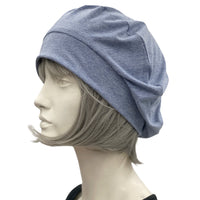 Slouchy Beret in Soft Light Denim Stretch Jersey, Summer Beret for Women, More Colors Available, Handmade in the USA side view