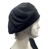 Slouchy Beret in Soft Light Denim Stretch Jersey, Summer Beret for Women, More Colors Available, Handmade in the USA black side view