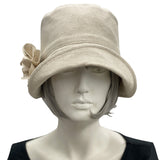 1920s Cloche Hat, Linen Cloche with Hydrangea Brooch, Women Summer Hats, Tea Party Hat, Unique Quality Hats Handmade in the USA