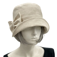 1920s Cloche Hat, Linen Cloche, Women Summer Hats, Vintage Style Hat in Beige Linen, or Choose Your Color, Handmade in the USA
