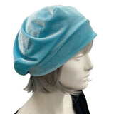 Cute Beret for Women, Pale Blue Velvet Hat, Satin Lined Slouchy Beret Hats Women, Handmade in The USA