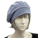 Slouchy Beret in Soft Light Denim Stretch Jersey, Summer Beret for Women, More Colors Available, Handmade in the USA front view