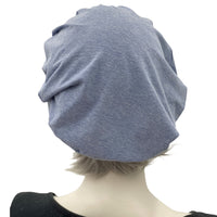Slouchy Beret in Soft Light Denim Stretch Jersey, Summer Beret for Women, More Colors Available, Handmade in the USA rear view
